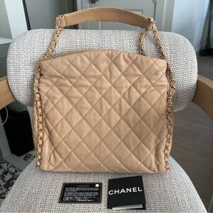 CHANEL Chain Me Hobo Quilted Leather Large in Beige Tan